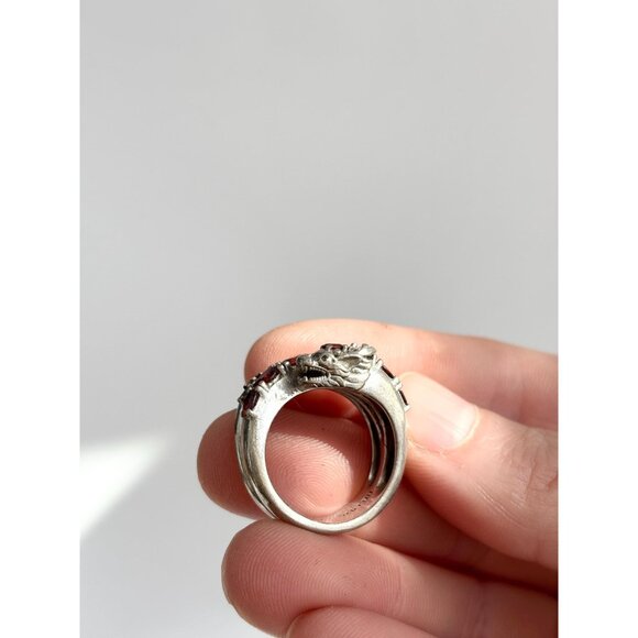 Dragon Wrap Around Garnet Figural 925 Sterling Silver Vintage Ring - sz 6.5 - Picture 15 of 15
